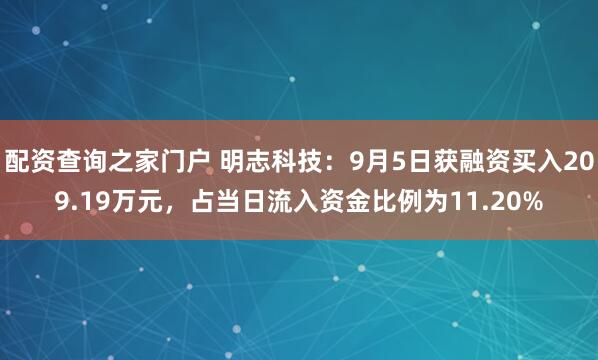 配资查询之家门户 明志科技：9月5日获融资买入209.19万元，占当日流入资金比例为11.20%